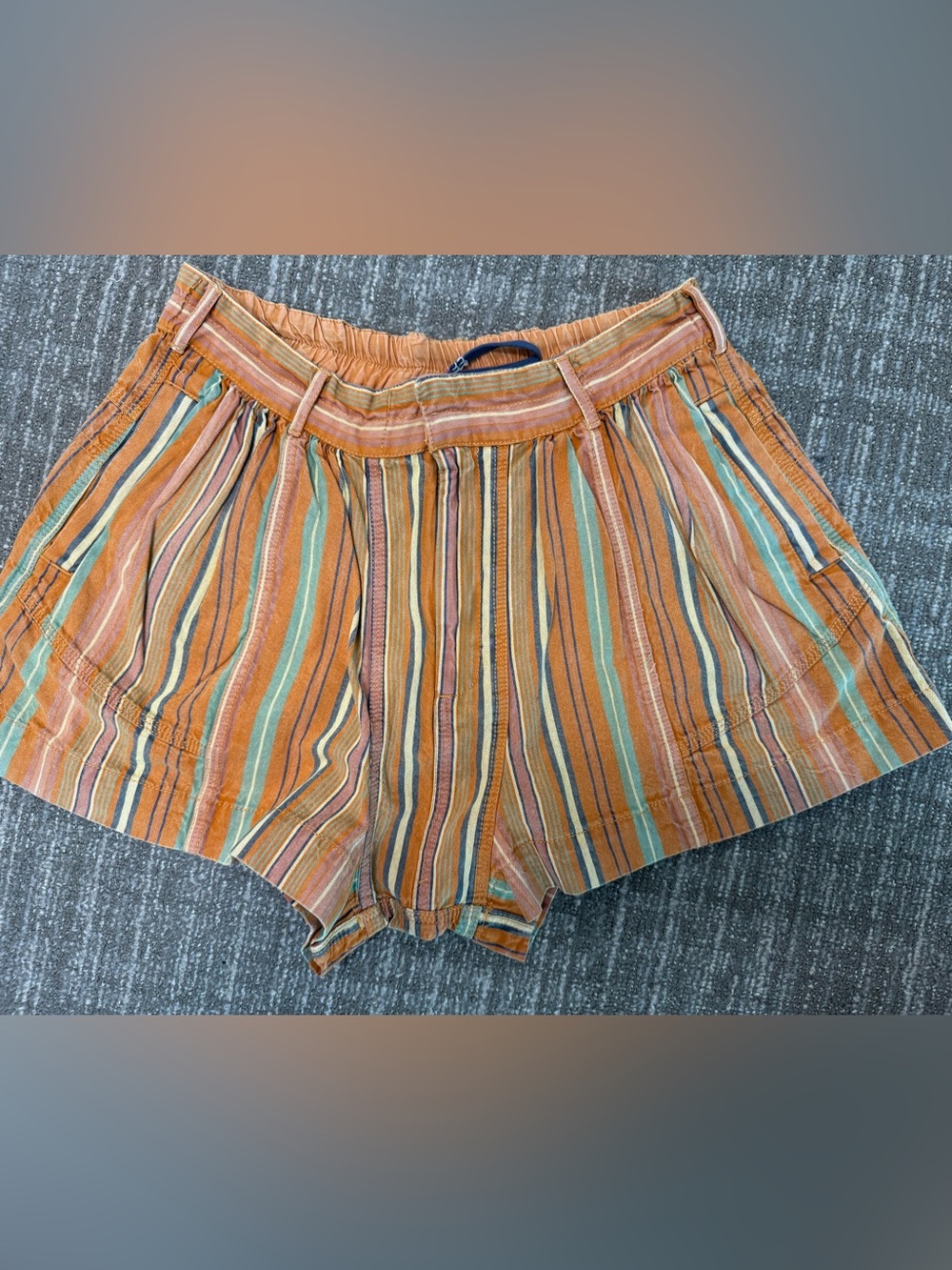 NWOT Free People Striped Rust & Teal Women’s Casual Drawstring Shorts, Size XS